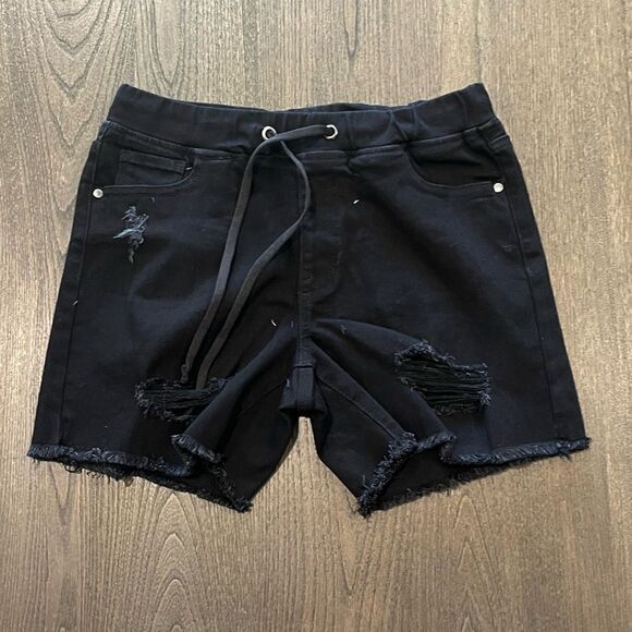 Guess Pants - NWOT Guess Black Distressed Denim Shorts Drawstring Size M